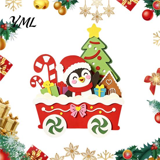 Christmas Party Supplies Wooden Cart Tabletop Decorations, Xmas Figurine Ornament with Snowman Winter Theme Decorations Elk Penguin, Festive