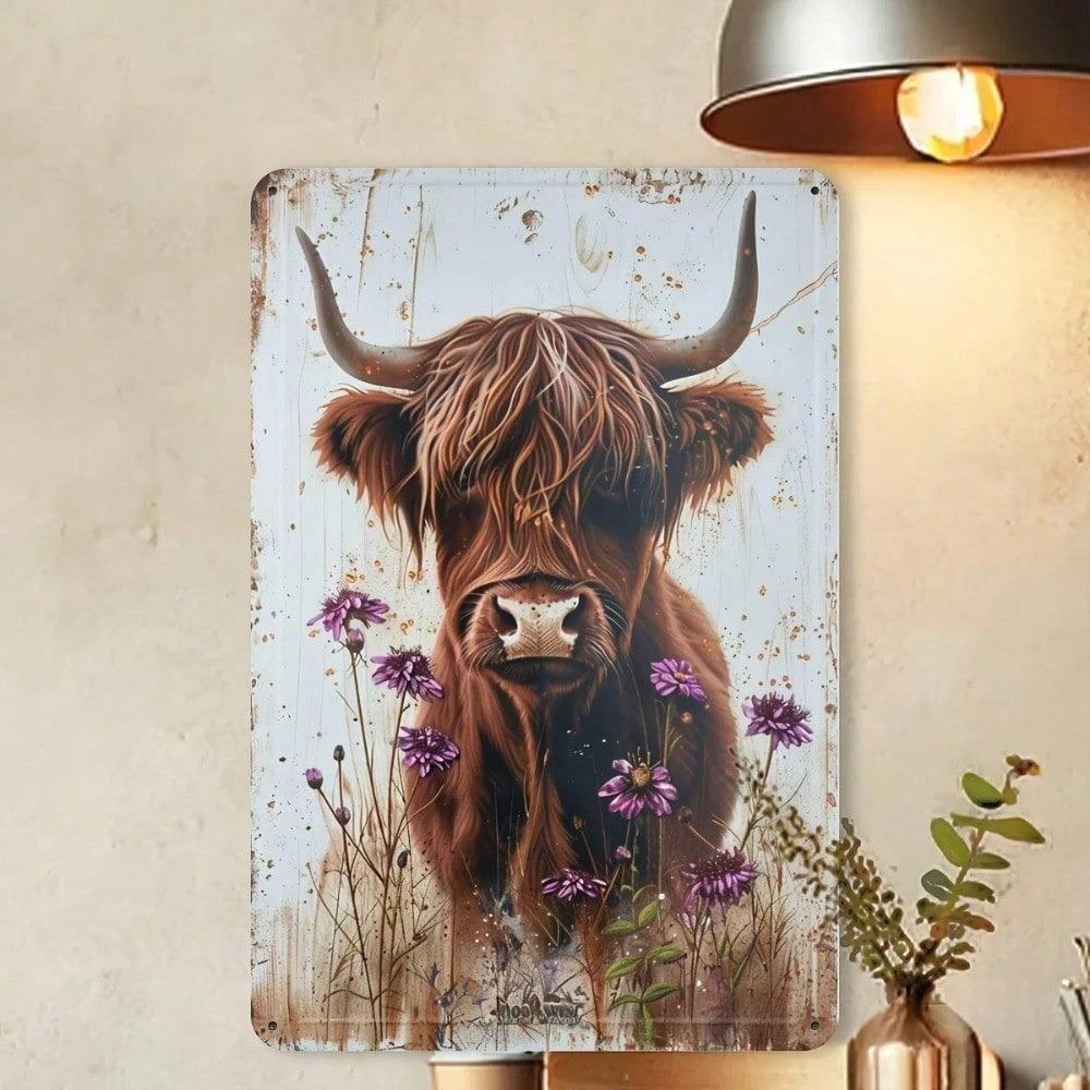 Highland Cow Metal Wall Art Vintage Rustic Farmhouse Decor Iron Sign for Home Office Indoor Outdoor