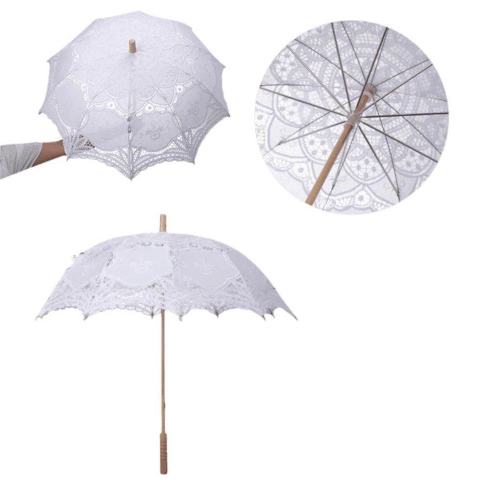 Vintage Großer Spitzen-Sonnenschirm Regenschirm Stickerei Baumwollspitze Blumenmädchen Regenschirm Kinder Sonnenschirm Hochzeitsdekoration