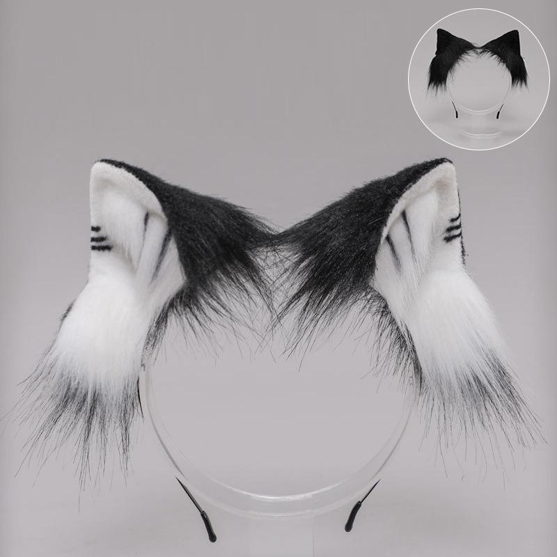 Three Flowers Orange Cat Ears Animal Ears Headband Handmade Plush Lolita Cat Ears Kc Comic Show Cat Lady Cos Cat Tail Set