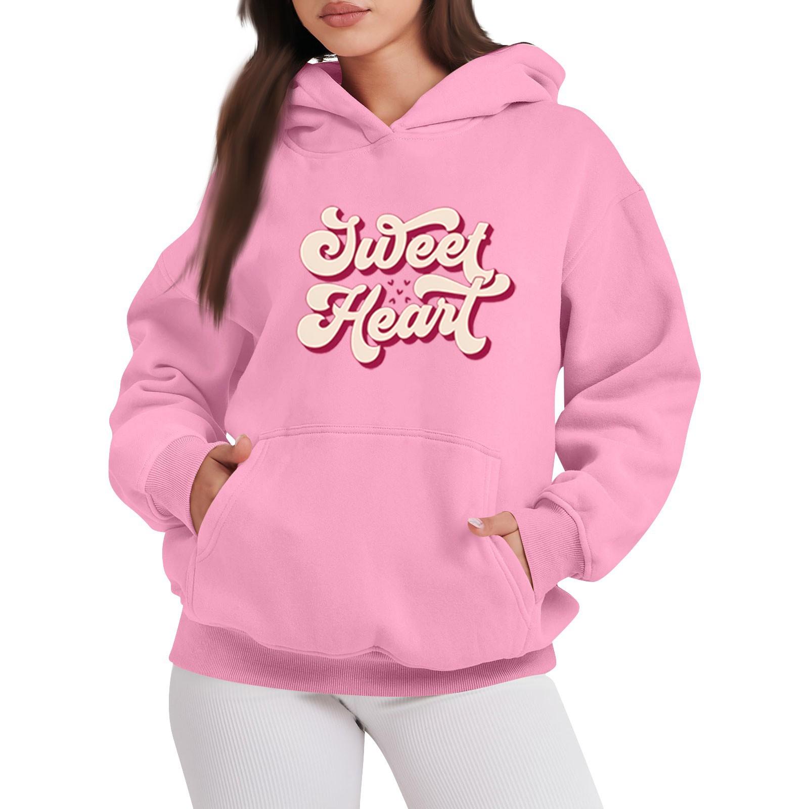 

SWEET HEANT Women s Fashion Casual Pullover Hoodie Valentine s Day Printed Long-sleeved Hoodie XL розовый