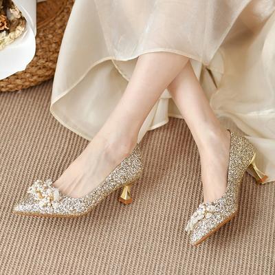 Chaussures de mariage rouges pour femmes escarpins à talons aiguilles champagne paillettes chaussures de mariée pieds larges et forts grande taille chaussures pour femmes