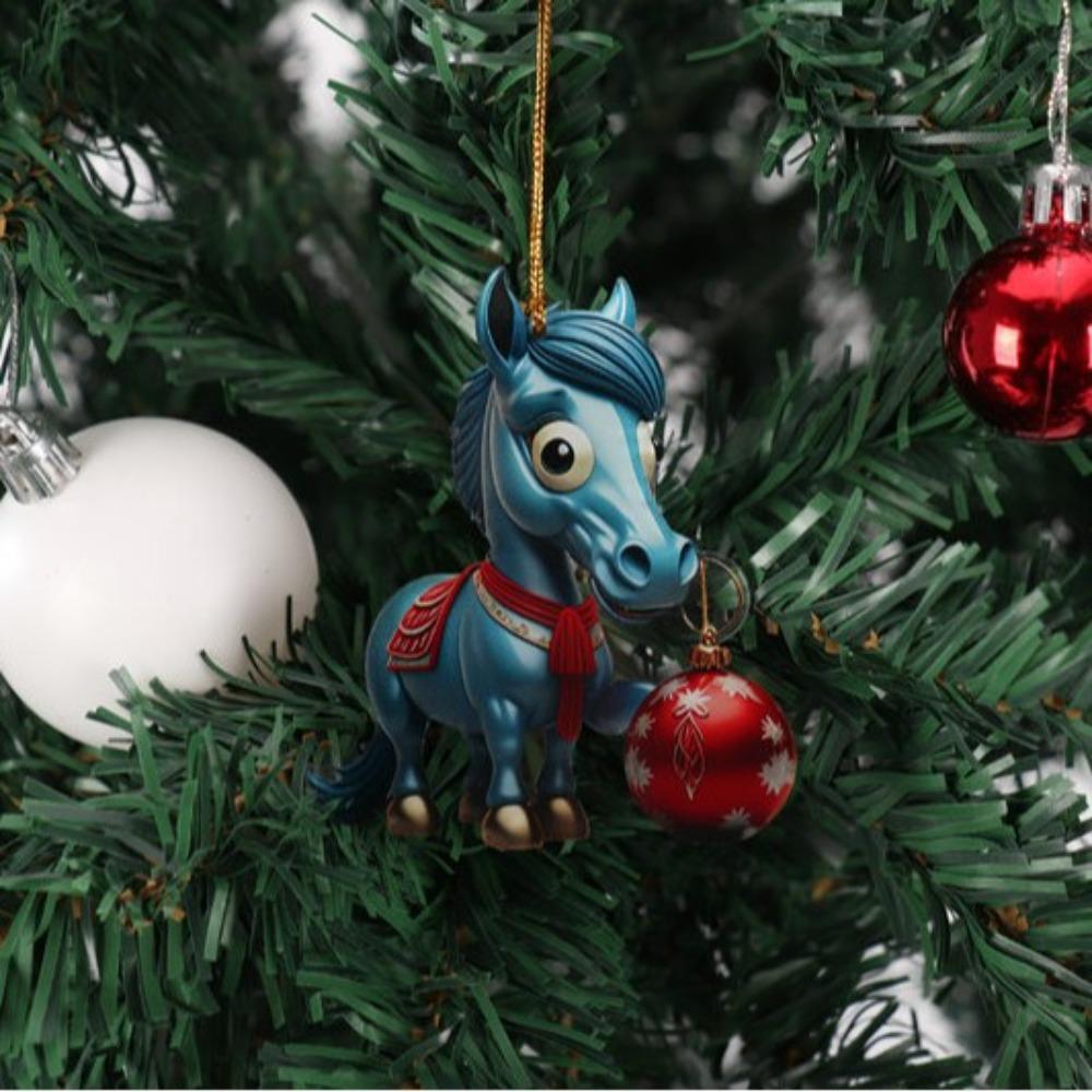 2D Flat Christmas Hanging Pendant DIY Accessories Acrylic Car Horse Pendant Multi-scene Xmas Tree Hanging Ornament Navidad Decor