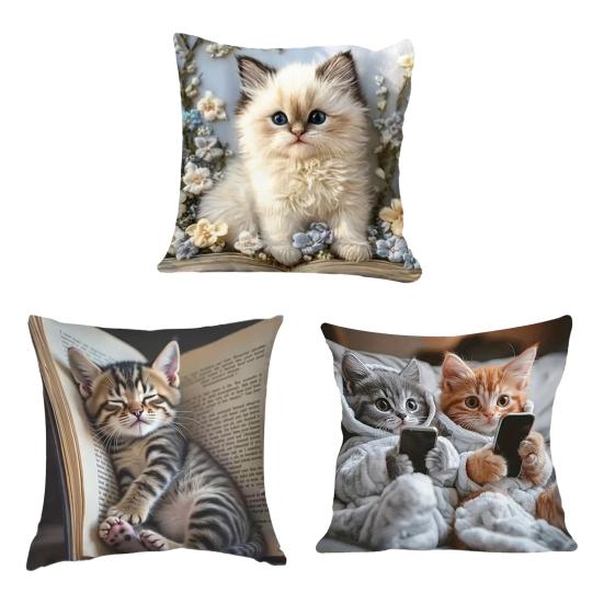 Poszewka na poduszkę 3D z nadrukiem kota, poszewka na poduszkę z ukrytym zamkiem błyskawicznym, zdejmowana, zmywalna, dekoracyjna poszewka na poduszkę