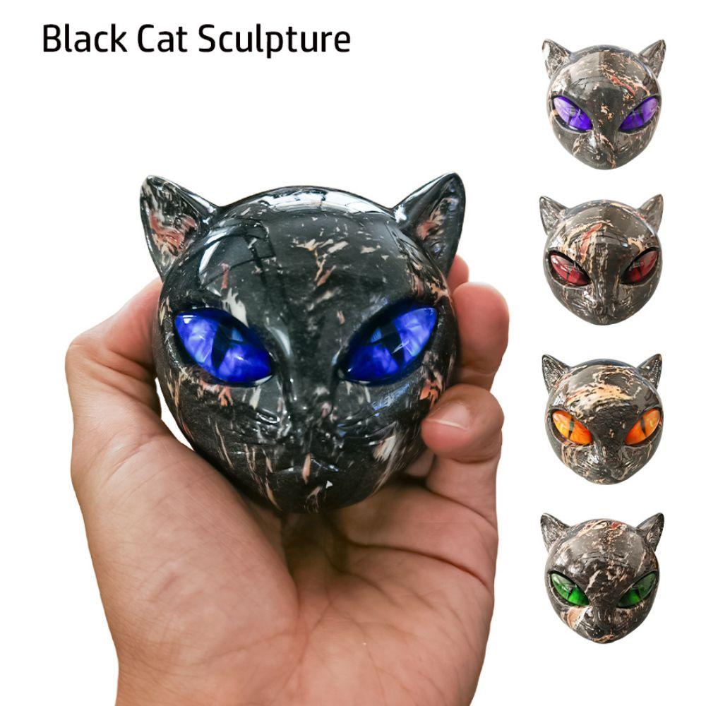 Resin Black Cat Sculpture Hand-Carved Healing Luxury Black Cat Figurine Home Decor Elegant Black Cat Figurine Collectors Item