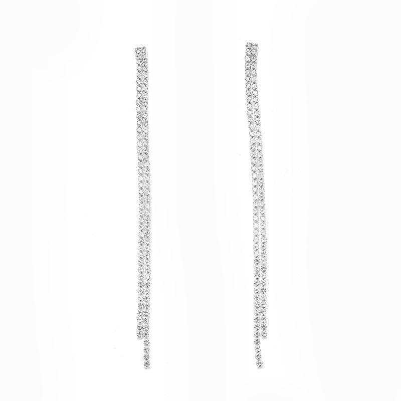 Elegant Luxury Emerald Rhinestone Tassel Earrings - Versatile Three-Row Chain Drops for Women