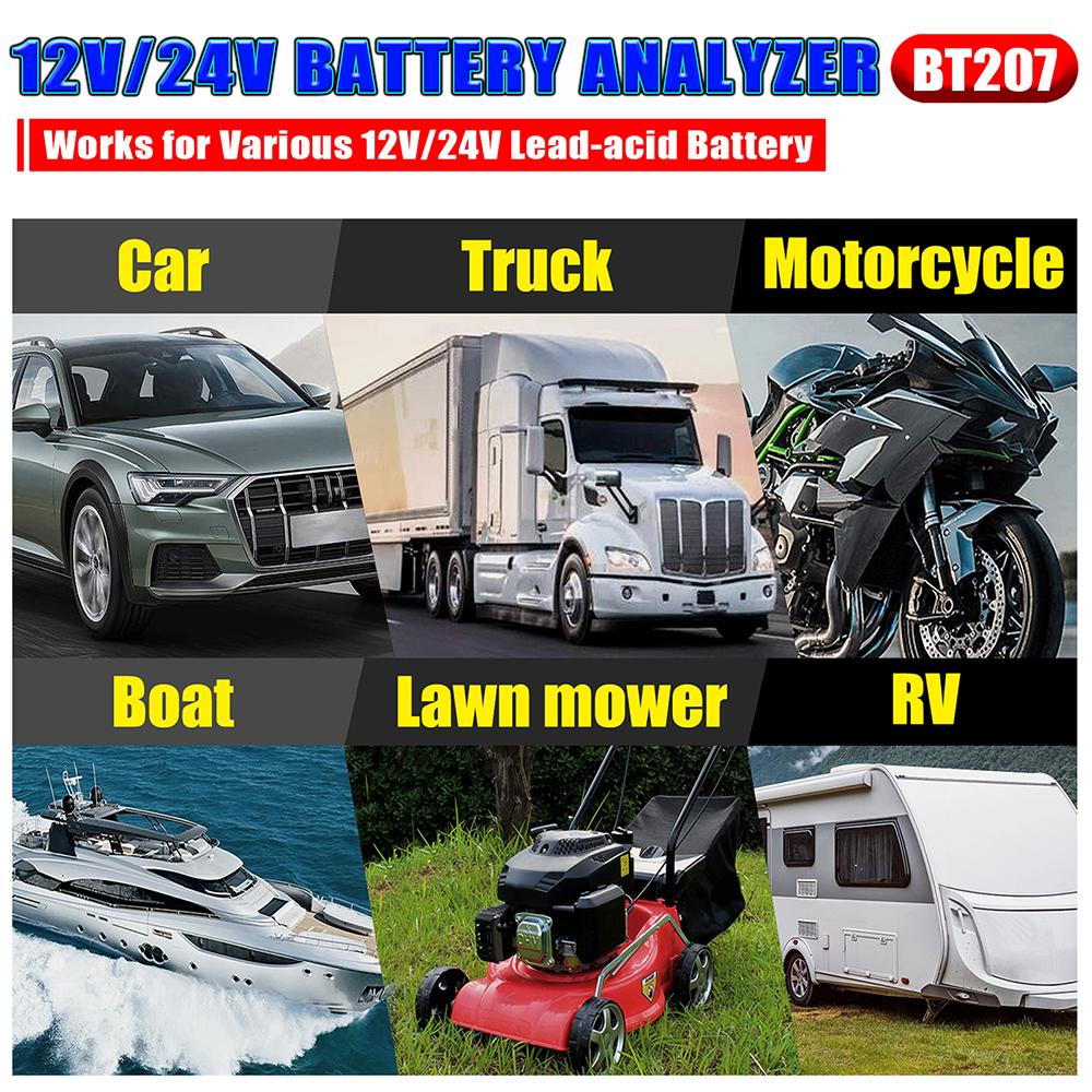 Auto Accessories 12V 24V LCD Digital Display Car Battery Tester Diagnostic Tool BT207 Cloud Print Intelligent Digital Automotive Battery Detector