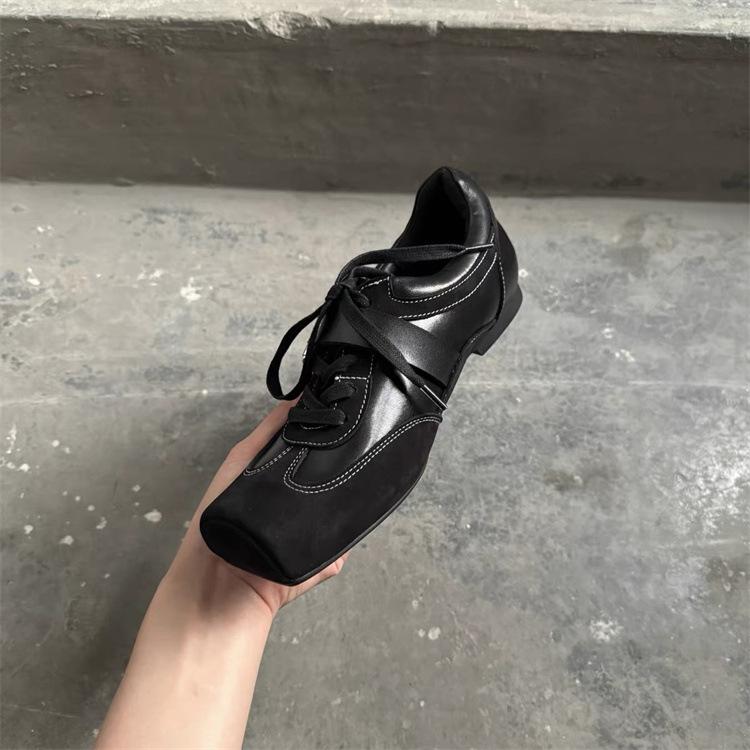 British Small Leather Shoes Inner Height Increase German Training Shoes Women's Retro Square Head Pig Nose French Belt Buckle Single Shoes