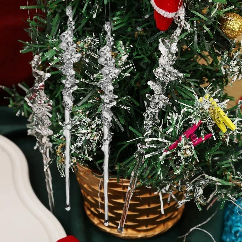 Transparent Acrylic Icicle Ornaments for Christmas Tree Decoration Crystal Hanging Pendant Icicles Drop Xmas Wedding Decor