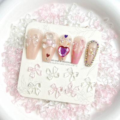 Hot-selling Nail Art Accessories Pink Transparent Ice Bowknot Resin Bow Tie Nail Decorations