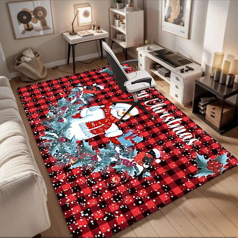 

Christmas Snowman Red Plaid Greeting CardsOffice Mat Perfect for Home Decor Office Desk Chair Rugs Chair Carpet for office Polyester Chair M 60cm by 90cm