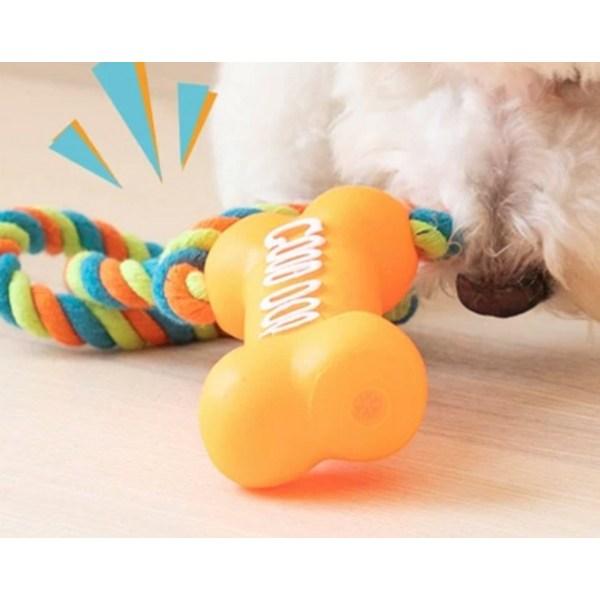 Dog Hanau Squeak and Tug Play Rope Toy 2-piece set, orange, green, 1 set