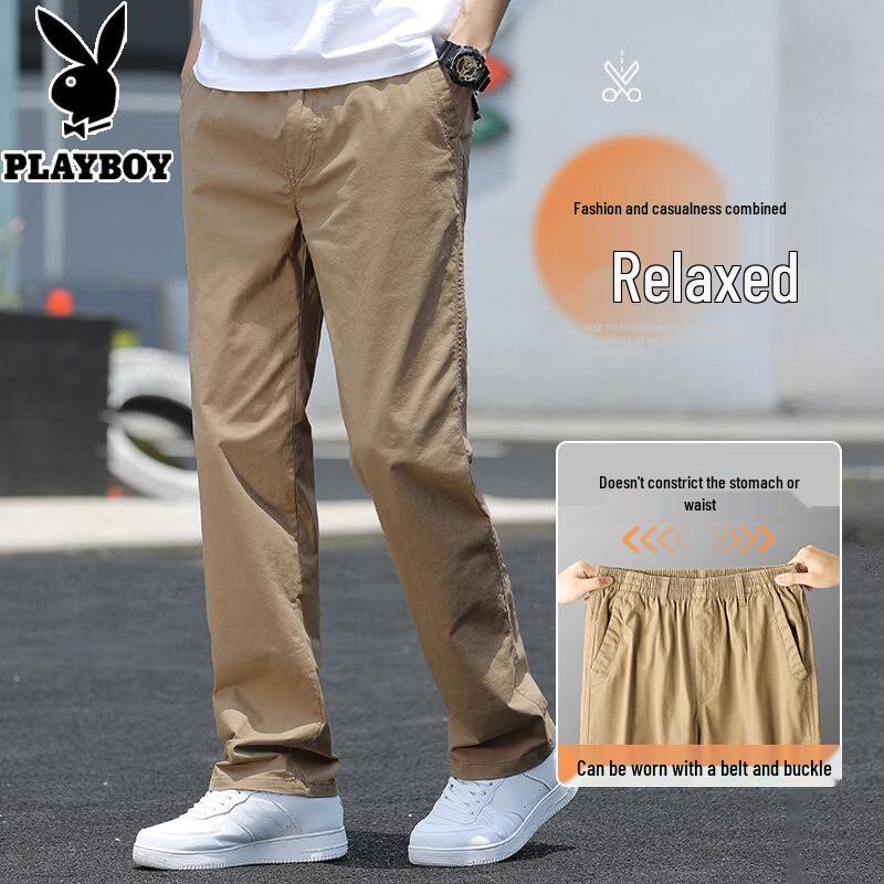 PLAYBOY Men s 2026 Summer High-Waist Loose Straight Casual Trousers 2XL земля желтый