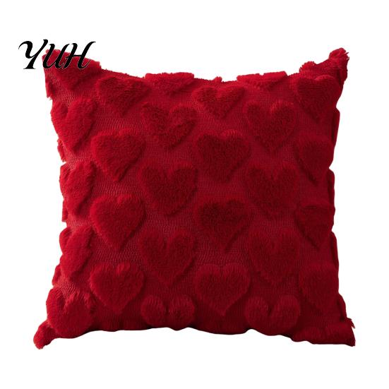 Cozy Sofa Pillow Covers Plush Throw Cover, Heart Embroidery Cushion Case with 3D Bowknot Jacquard, Romantic Room Decor Soft Fluffy Decorative