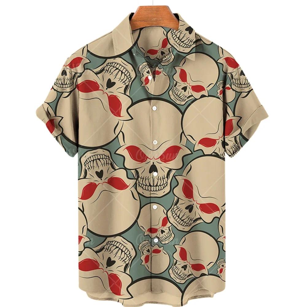 Hawaiian Beach Shirt Fashion Design Men's 3D Skull Print Shirt Retro Casual Street Clothing Men's Summer Unisex Short