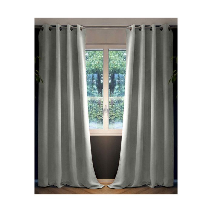 Set of 2 Blackout and Thermal Fleece-lined Curtains "Inuit" All Sizes - Inuit Light Grey - Blackout Panel + Fleece 14