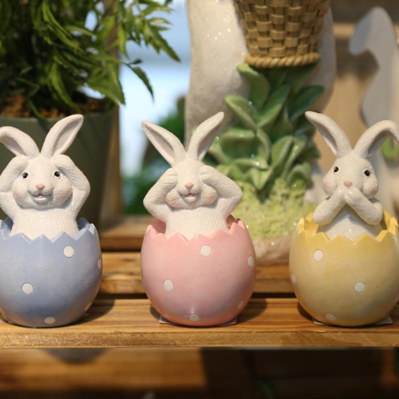 Eggshells Bunnys Easters Decoration Polyresin Rabbit Statue for Home and Farmhouses Spring Decoration