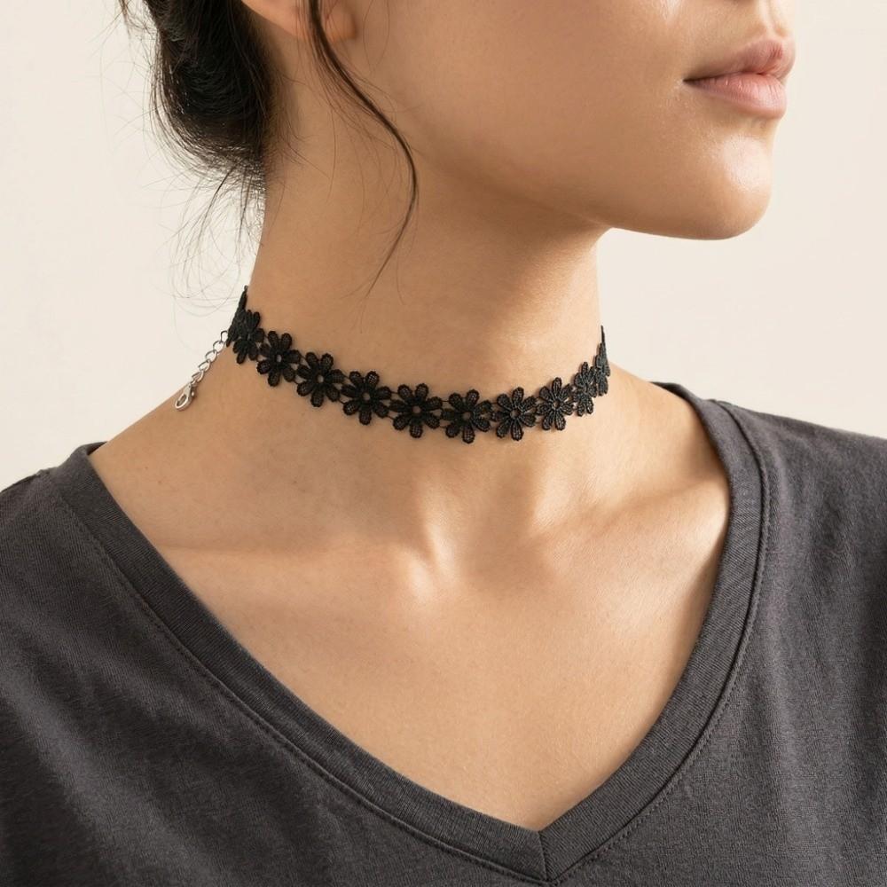 6Pcs/Set Black Color Lace Chokers Adjustable Punk Necklace Fashion Gothic Elastic Necklace  Party