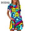 Elegante Abito Midi da Donna a Maniche Corte Moda Stampa 3D Taglie Forti Abbigliamento da Spiaggia