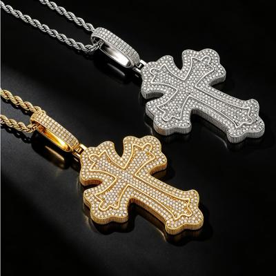 New Hot Selling Personalized Simple Four Fork Cross Pendant Copper Inlaid Zircon Full Diamond Hip Hop Style Men's Necklace