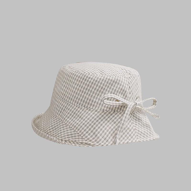 New Summer Women'S Plaid Rolled Brim Bucket Hat Wide-Brimmed Quick-Drying Sun-Protective Hat