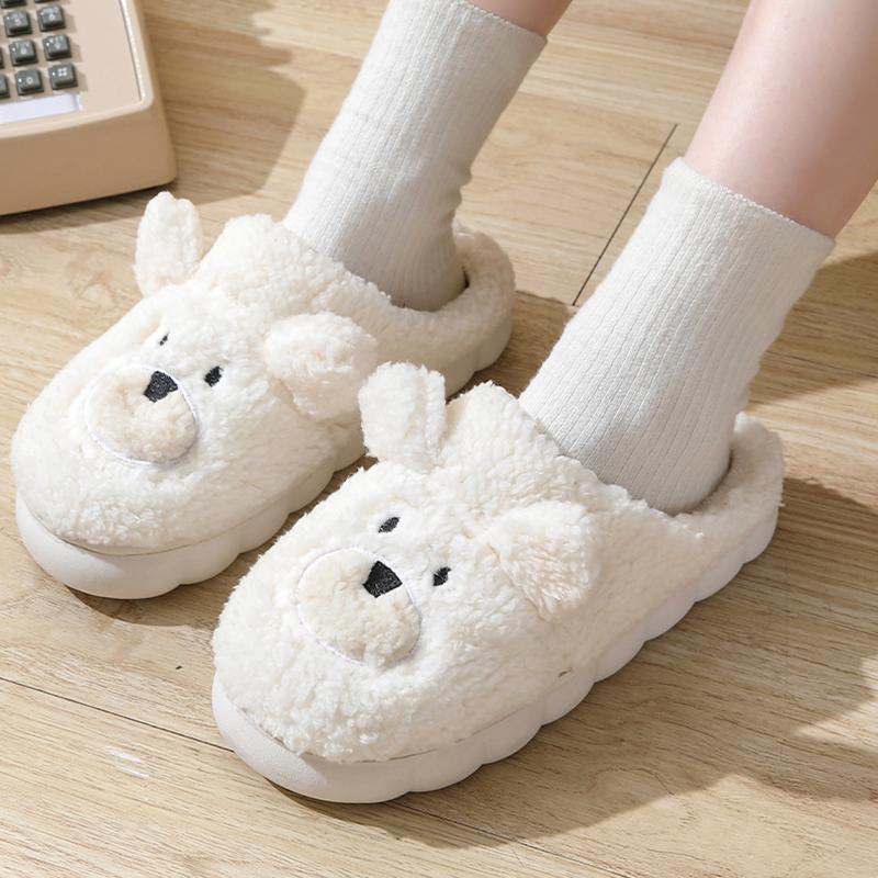 Pantoufles d'intérieur en peluche Ours mignon tendance pour femmes Hiver Douces Chaudes Chambre Chaussons en coton Femme Confortables Antidérapantes Intérieur Pelucheux