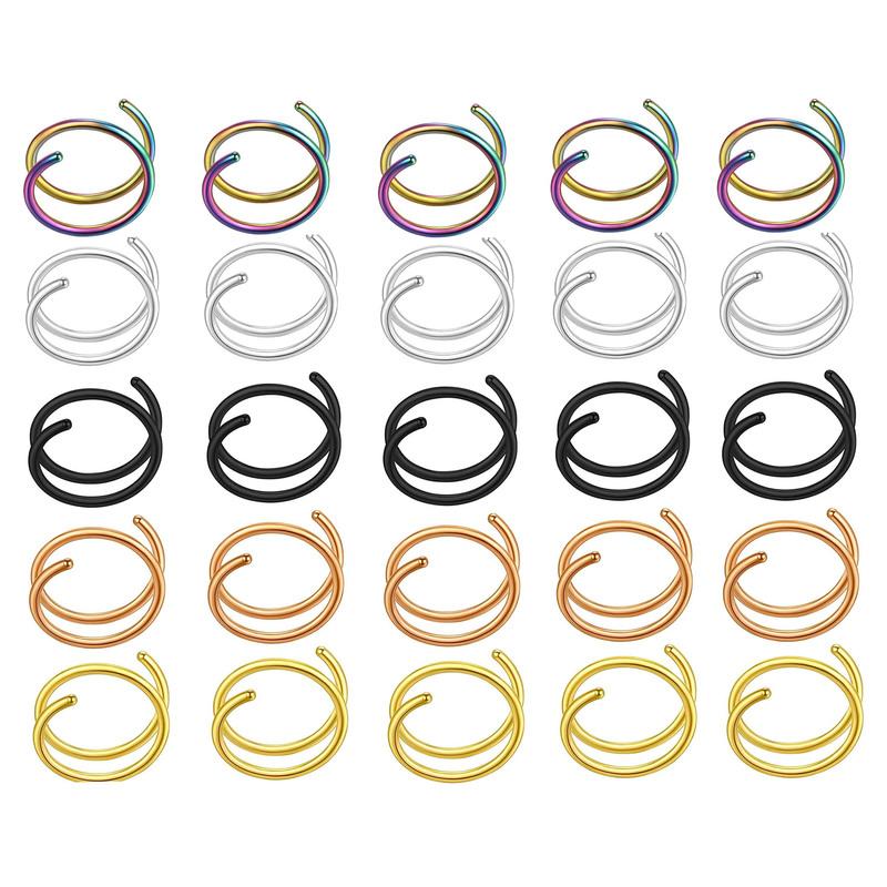 5/1pcs Stainless Steel Double Nose Hoop Ring Silver Color Spiral Nose Hoop Set for Women Men Nostril Piercing Jewelry
