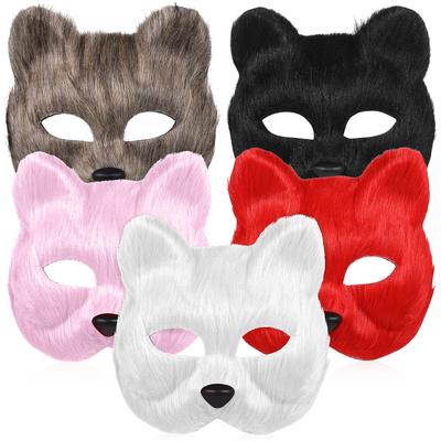 1 szt. Pluszowa Futrzana Zwierzęca Półtwarzowa Maska na Halloween Maska Kota Lisa na Wielkanoc Karnawał Bal Maskowy Imprezę Kostiumową Rekwizyty Cosplay