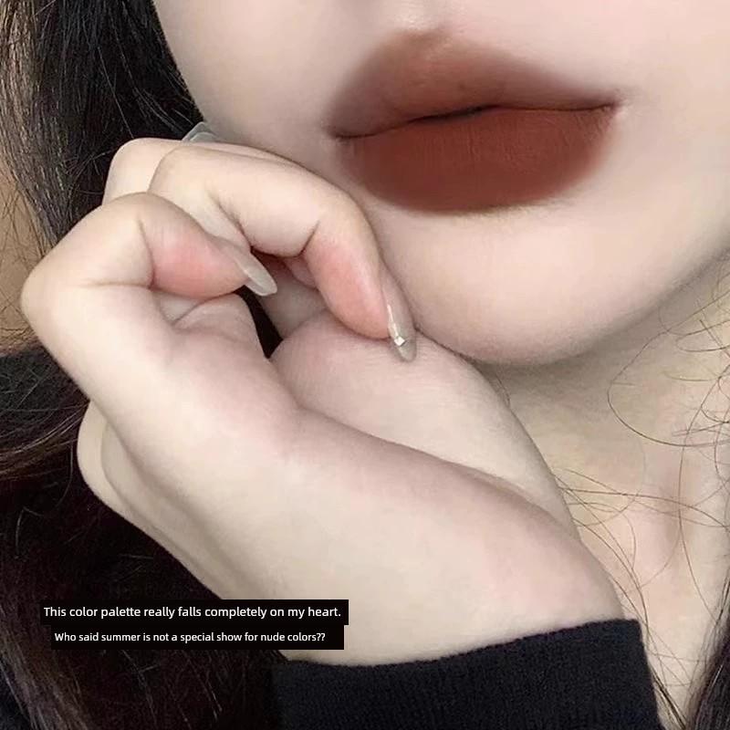 Slim Waist Lip Glaze Matte Velvet Lip Mud Long-Lasting Non-Fading Non-Stick Cup Lipstick Student Style Affordable and Brightening