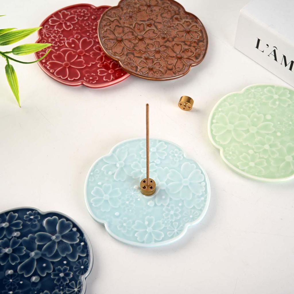 Cherry Blossom Ceramic Incense Holder - Flower-Shaped Multi-Color Stand