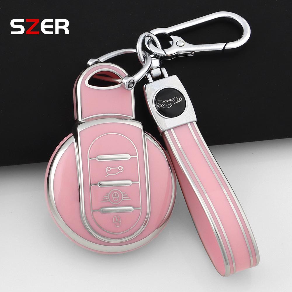 Pink Tpu Car Key Case Cover Protection Shell For Bmw Mini Coopers One Jcw F56 F55 F54 F57 F60 R55 R56 R57 R58 R59 R60 S Roadster