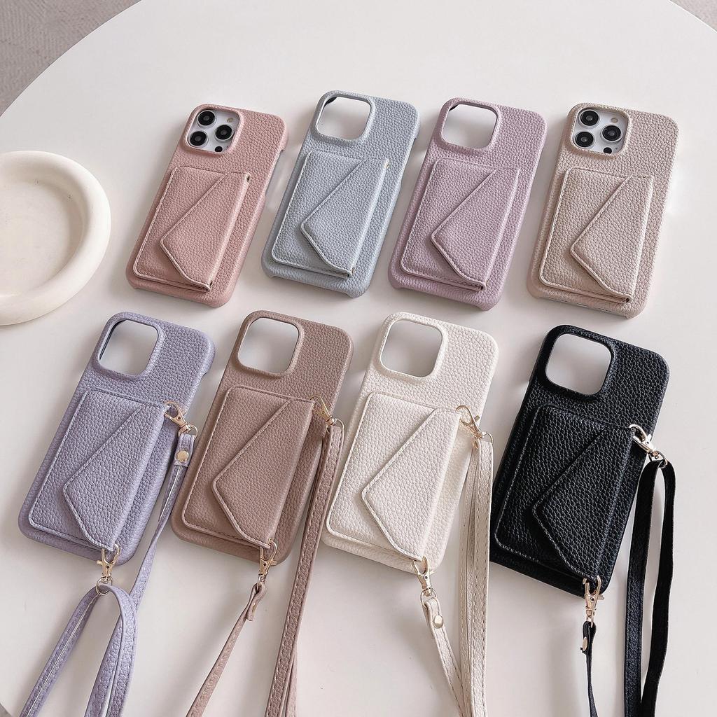 Leather Crossbody Card Holder Case for iPhone 14/16/17 Pro Max - Protective & Stylish Back Cover for Women