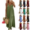 Loose Swing Dress for Women Summer Fashion Long V Neck Sleeveless Solid Color Large Size