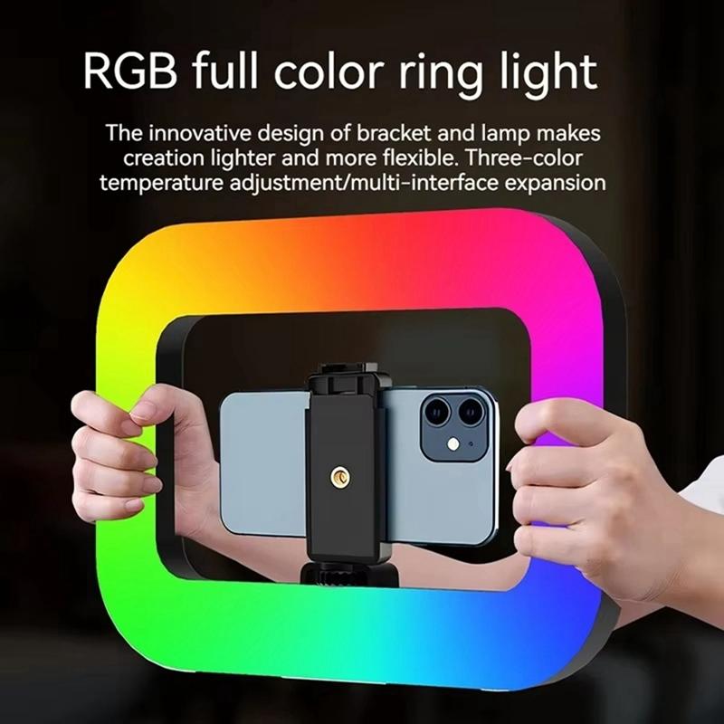 Rgb Handheld Rechargeable Led Ring Fill Light Portable Desktop Selfie Light For Phone Live Broadcast Photography