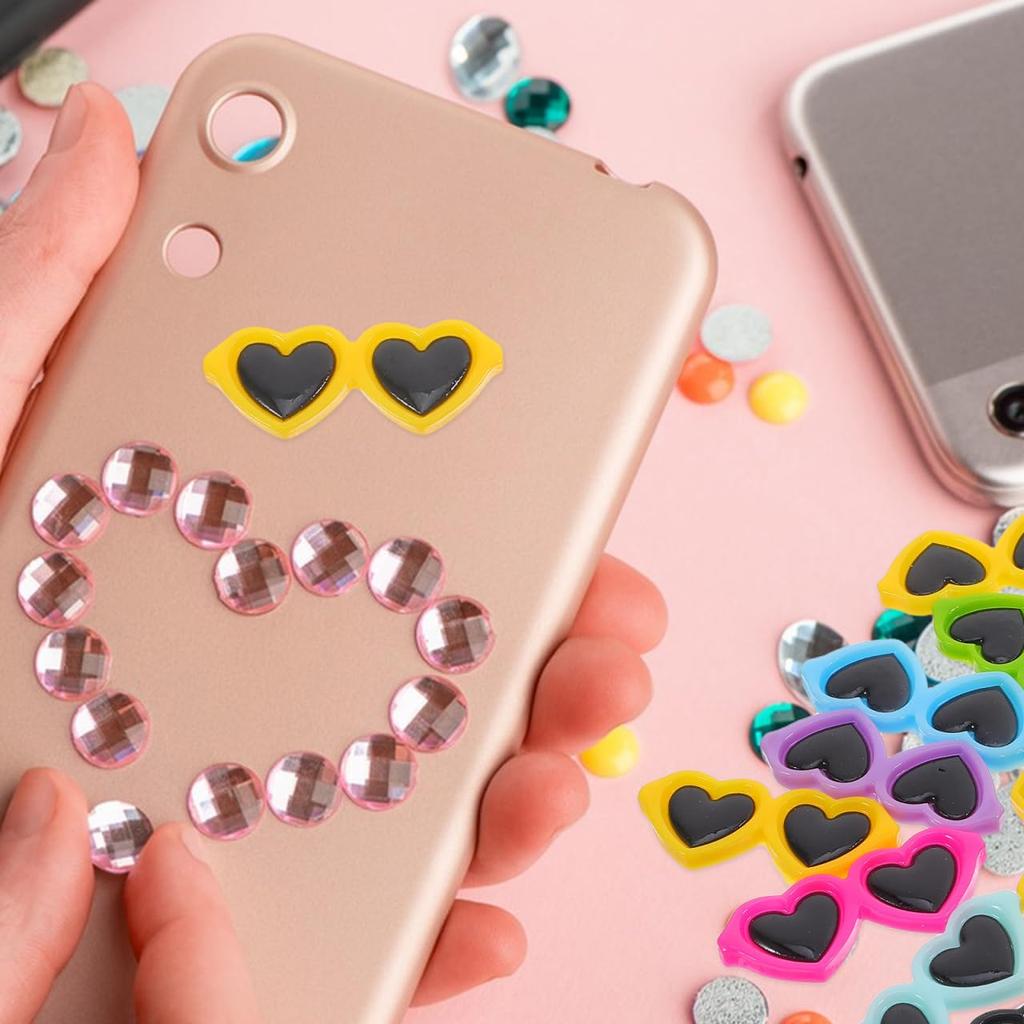 Ibasenice Set of 40 Heart Sunglasses and Eyeglasses Resin Charms and Cabochons, 4.2cm, for DIY Handmade Crafts, Smartphone Cases, Hair Accessories,