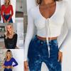 Autumn 2026 V-neck Sexy Cropped Tie-up Long Sleeve Women's Top