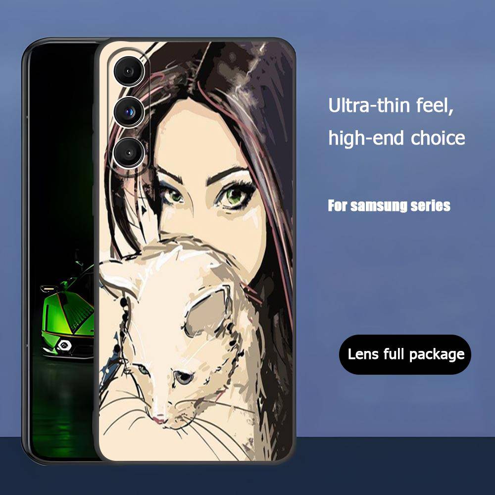 Fashion Girls For Samsung Galaxy S25 S24 S23 Ultra S22 S21 Plus S20 Black Soft Silicone Protective Case