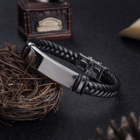 Men Bracelet Fine Workmanship Leisure Style Braided Minimalism Adjustable Buckle Decorate Fade Resistant Braided Faux Leather Bracelet for Daily Wear