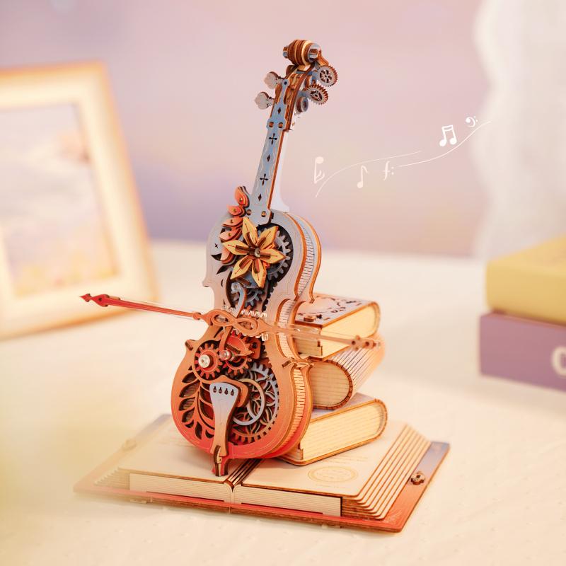 Robotime Magic Cello Adults 3D Puzzles Wooden Music Box Puzzle To Build Unique Music Gift Hobby Kits Cat's Sky City Music Box