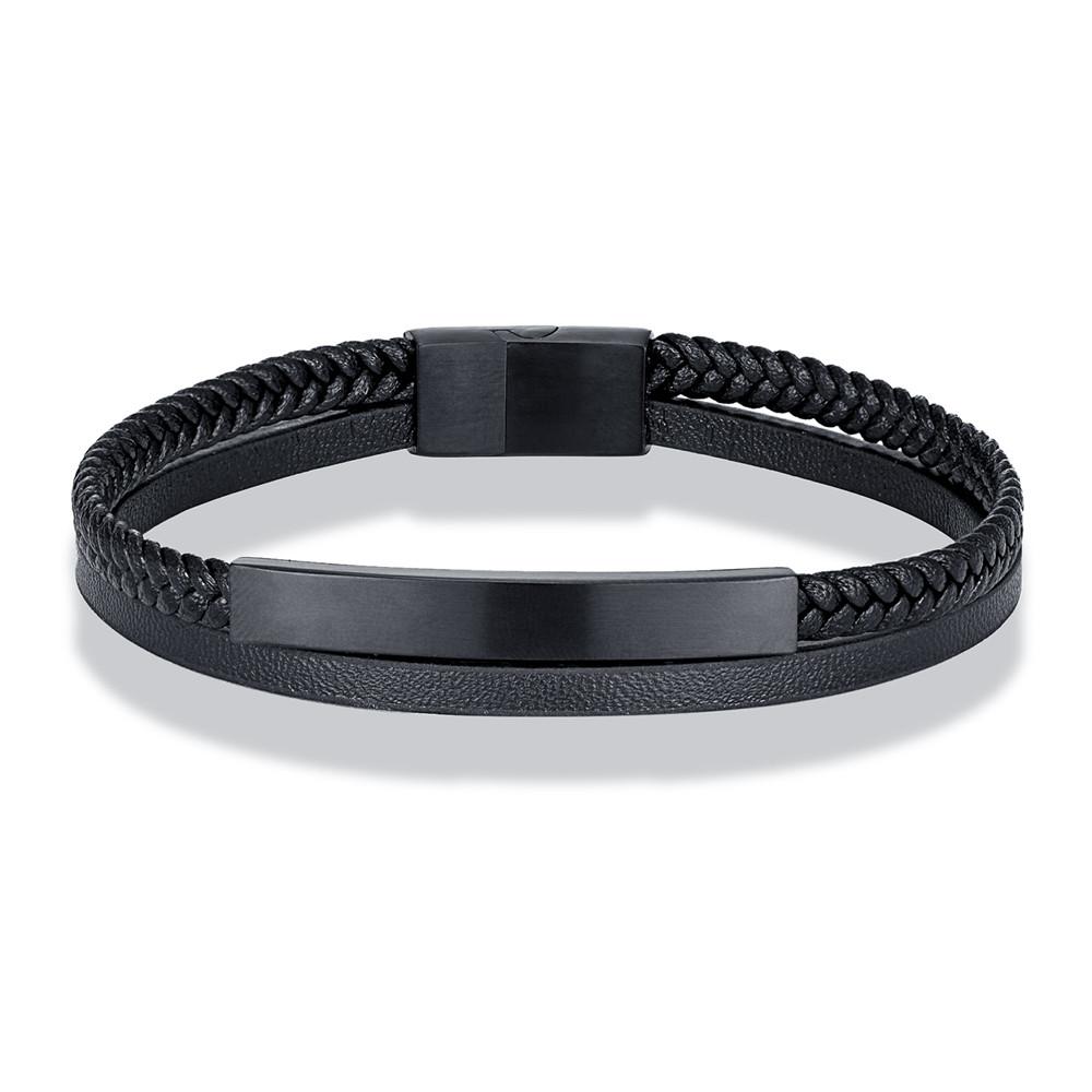

Men Women Punk SOS Custom Logo Name Engrave Text Adjustable Leather Bracelet Customize Stainless Steel ID Bracelet no custom&17cm чёрный