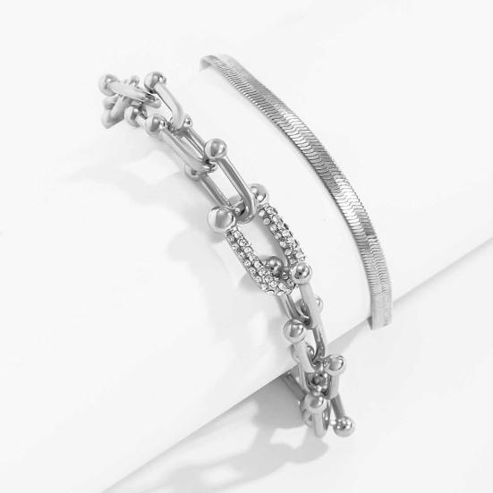U-Shaped Bangle Bracelets for Women Punk Metal Snake Bone Shape Bracelet Trendy Zircon Hoop Link Charm Jewelry