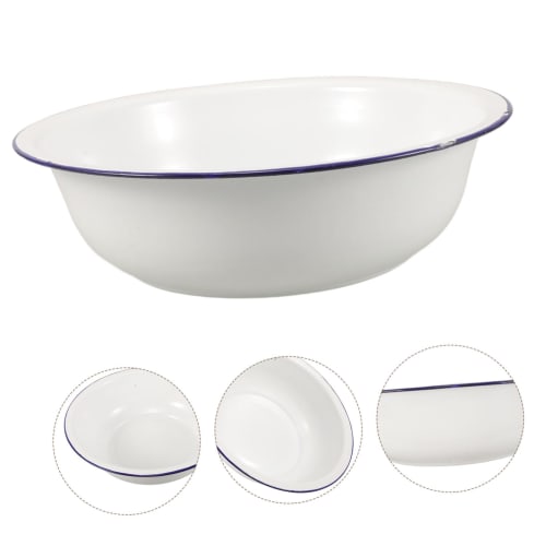 ASAKKURA Enamel Foot Wash Basin, Footbath Tub, Home Footbath, Metal Basin, Durable Retro Design, Foot Washing Bucket, Easy to Clean, Old-Fashioned Foo