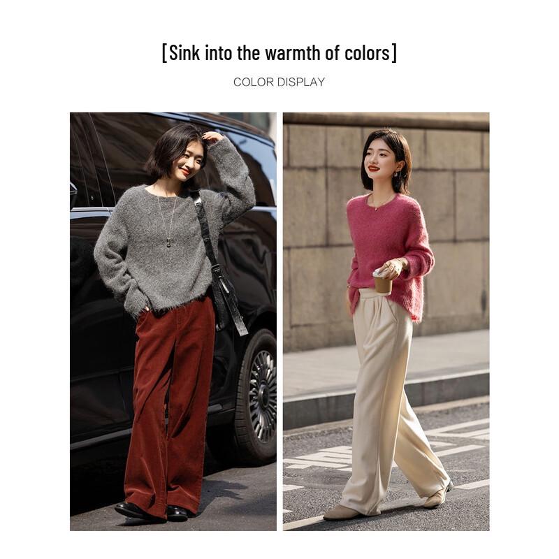 De Mana Women's Alpaca Blend Loose Fit Round Neck Sweater