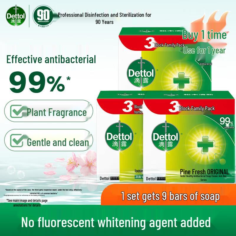 Dettol Pine Fresh Antibacterial Bar Soap, 115g 9-Pack