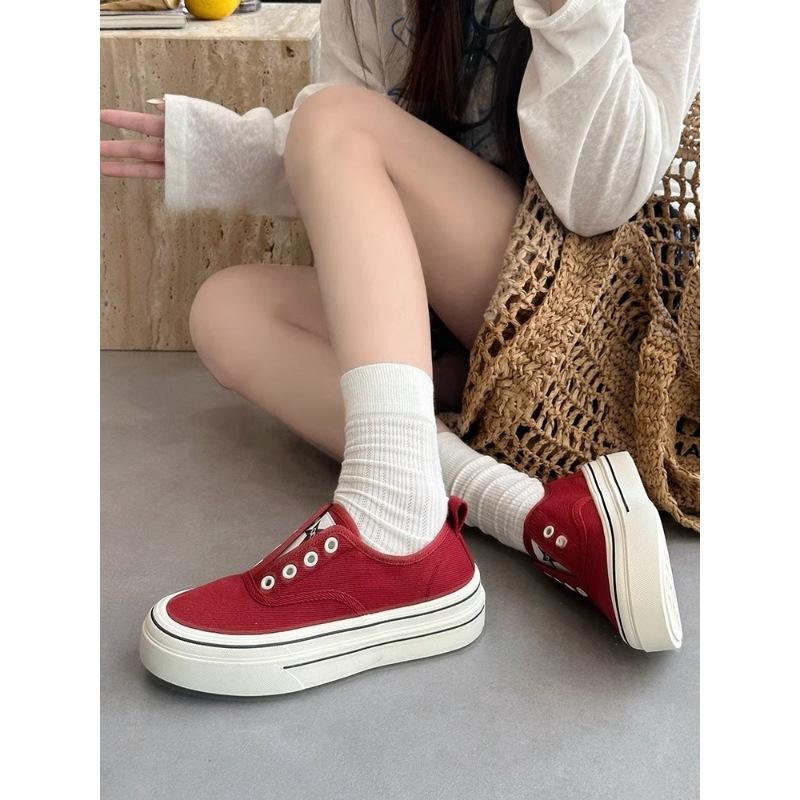 

thick-soled European version of canvas shoes women s shoes 2025 summer new versatile casual shoes comfortable one-pedal lazy soft baseplate shoes 40 красный
