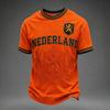 Men's Casual Printed Short Sleeve T-Shirt with Netherlands Letter Graphic, Lightweight Breathable Round Neck