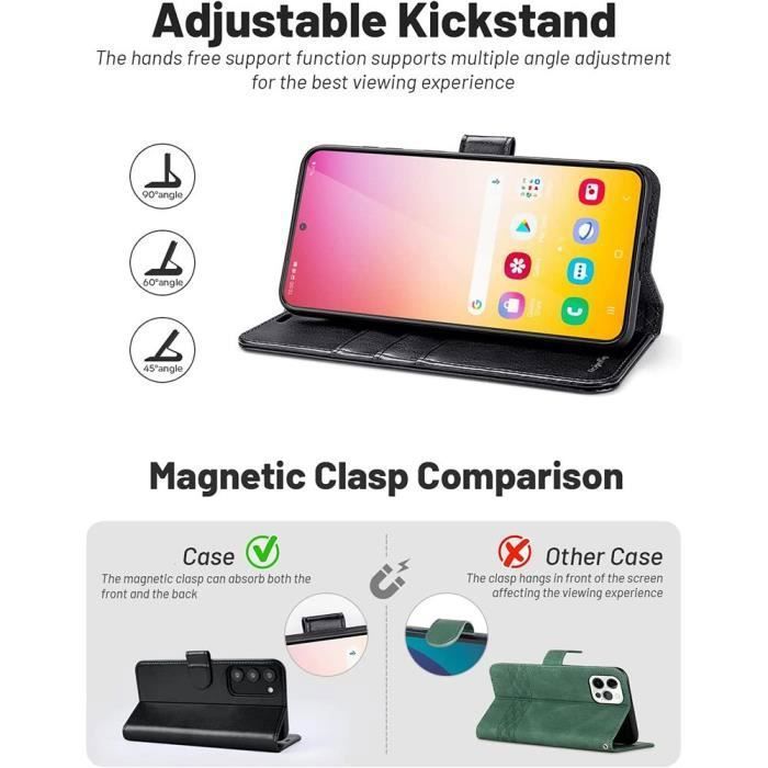 Coque de protection - BOOLING - pour Samsung Galaxy S24 FE - Anti-Rayures - Synthécuir Noir - Fonction Support