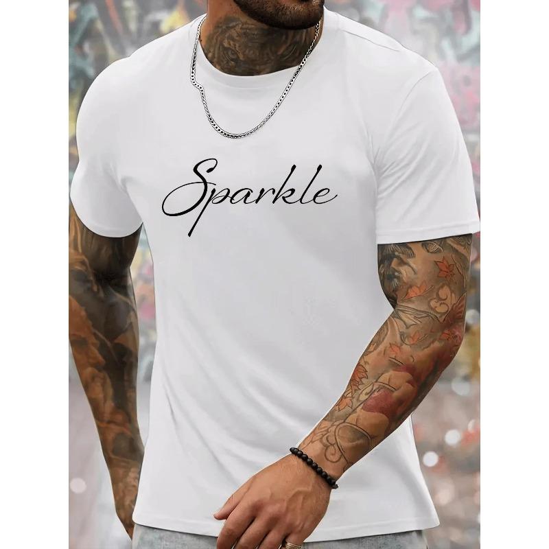 

Men S Summer Fashion Casual T-Shirt, Sparkle Print, Crew Neck,Regular Fit, Patterned Short Sleeve Tee for Adults 4XL білий