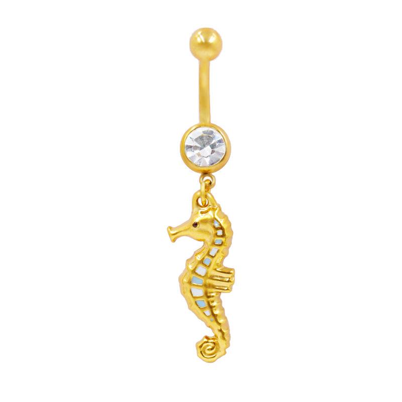 Gaibei Edelstahl Seepferdchen Bauchnabelpiercing mit buntem Diamanten - Modischer Piercing Schmuck