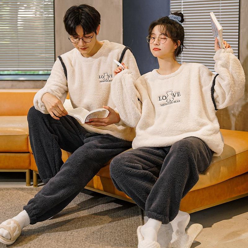 Women's & Men's Winter Flannel Pajama Set - Warm, Thick Coral Fleece, Cute Two-Piece for Home